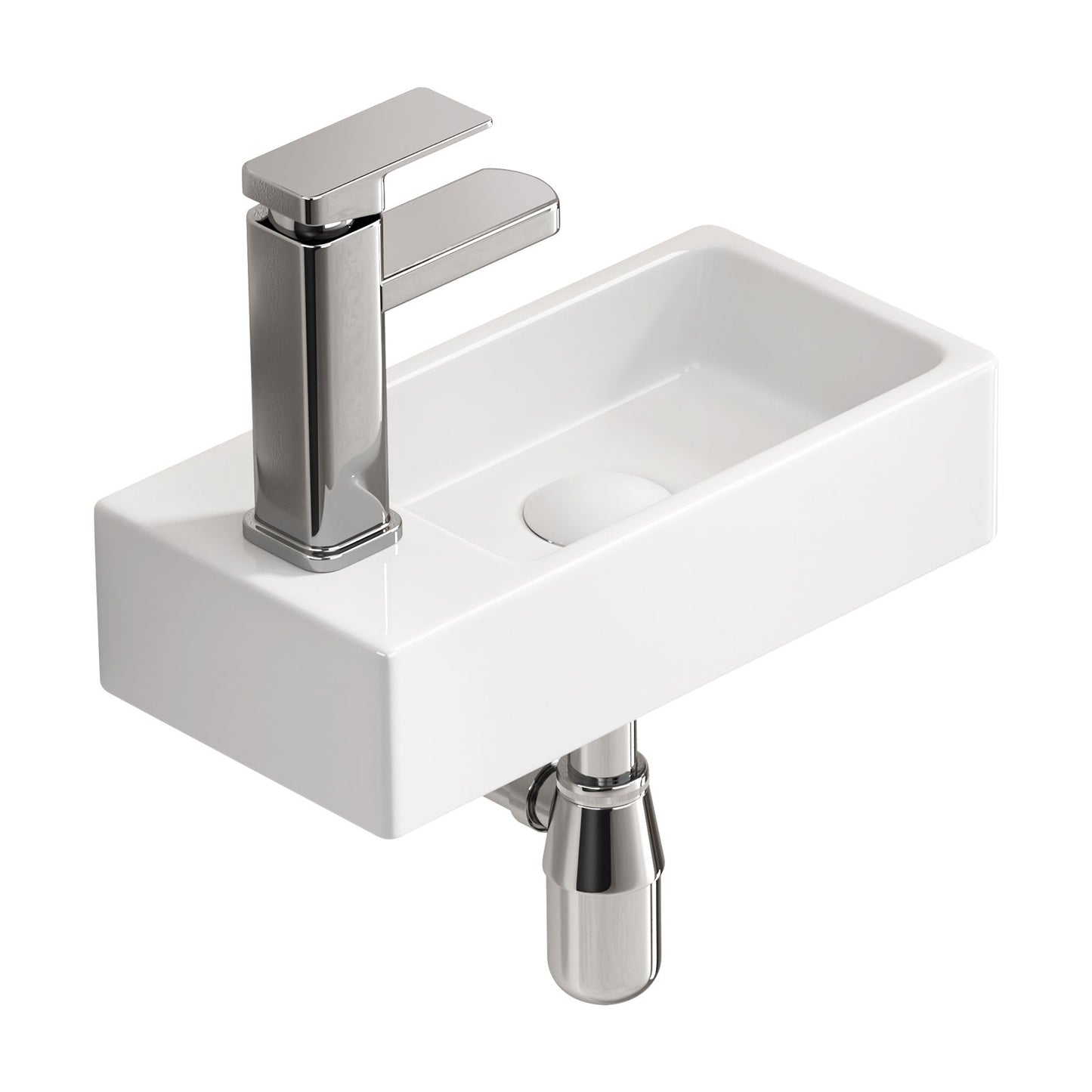 Wall Mounted Rectangle Vessel Sink With Faucet & Drain - Milk White