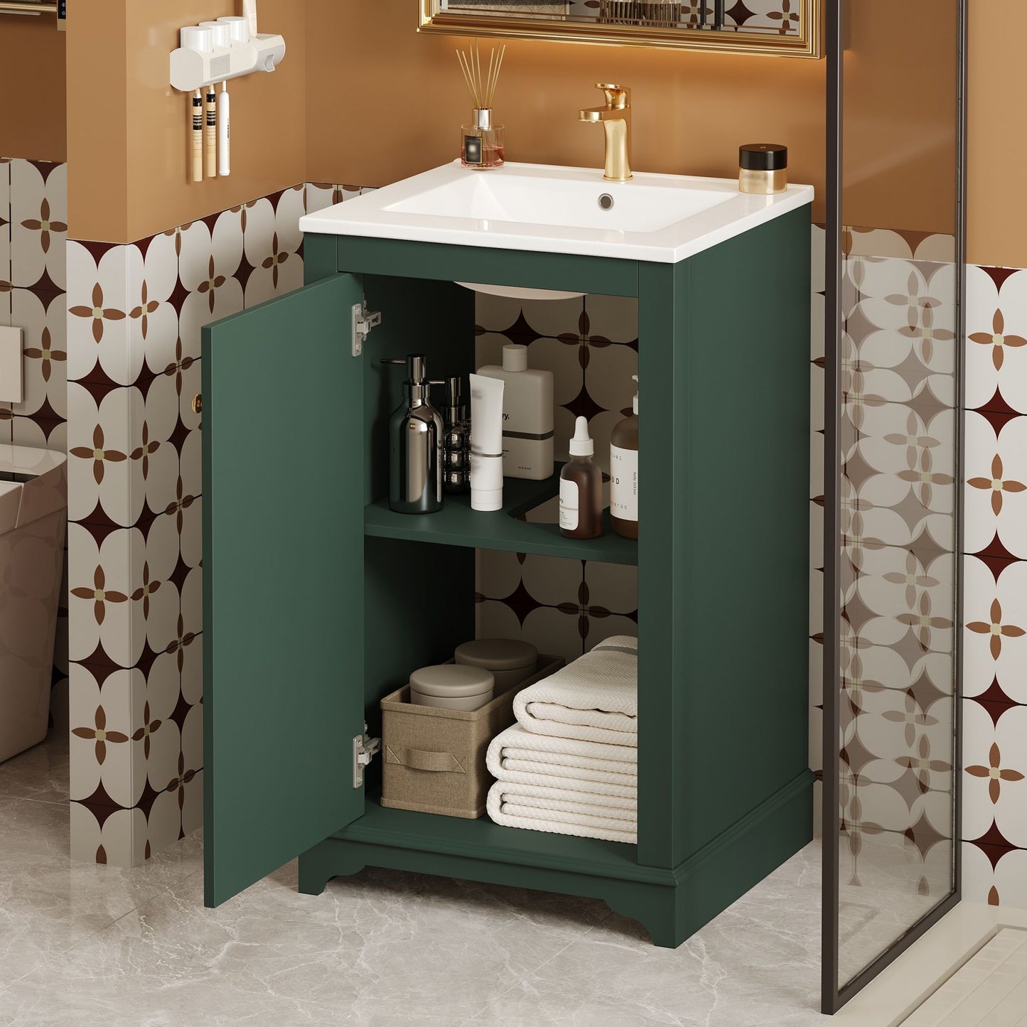 Bathroom Vanity With Sink, Freestanding Single Cabinet Set, Soft Close Door, Adjustable Shelf