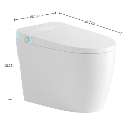 Tankless Smart Toilet With Bidet Built In, 1 Piece Bidet Toilet Seat, Auto Flush, Heated Seat, Warm Water And Dry, Adjustable Temp, Remote Control Side Know - White
