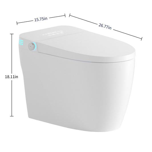 Tankless Smart Toilet With Bidet Built In, 1 Piece Bidet Toilet Seat, Auto Flush, Heated Seat, Warm Water And Dry, Adjustable Temp, Remote Control Side Know - White