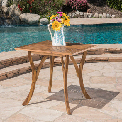 Outdoor Rectangular Table With Curved Legs And Perpendicular Wooden Slats Table Top