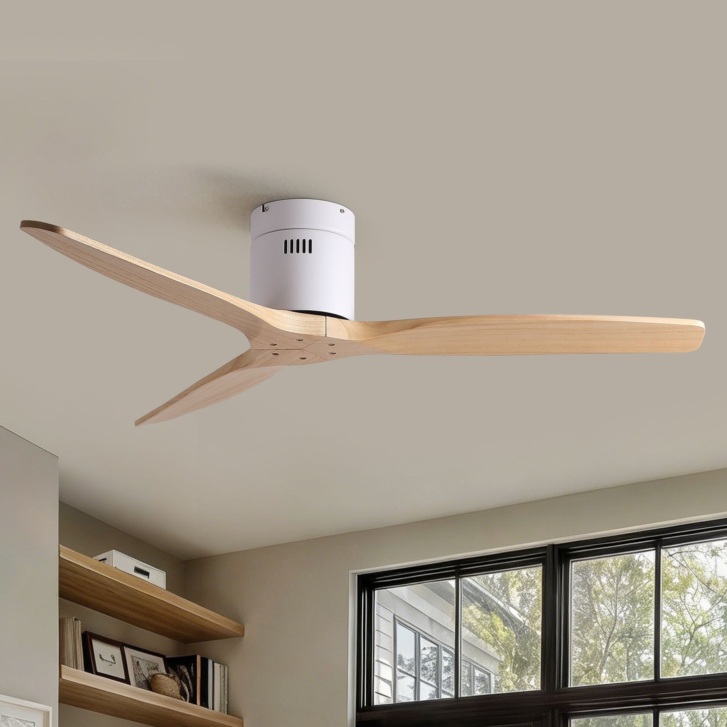 Low Profile Flush Ceiling Fan Without Light - Matte White / White