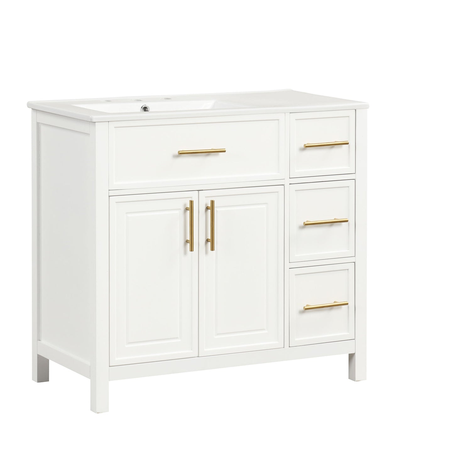 Modern Bathroom Vanity With Sink Top, 2 Doors And 3 Drawers