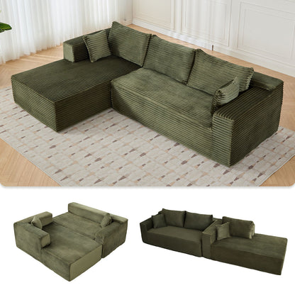 Compression Sectional Couch With Comfy Chaise, Boneless L Shape Sofa With Deep Seat