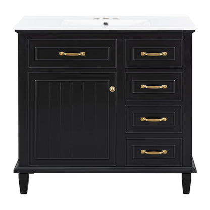 Modern Bathroom Vanity With Sink Top, Flip Drawers, Adjustable Shelf