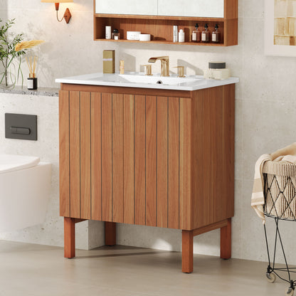 Bathroom Vanity With Sink, Minimalist Design, 45 Degrees Free Handle Doors - Antique Natural