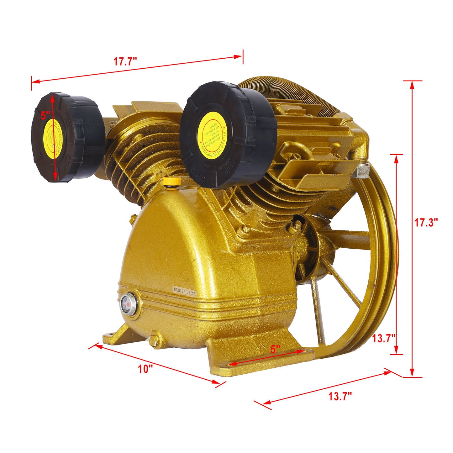 V Type Dual Cylinder Air Compressor Pump Head 5.5Hp 21Cfm 115 Psi - Golden