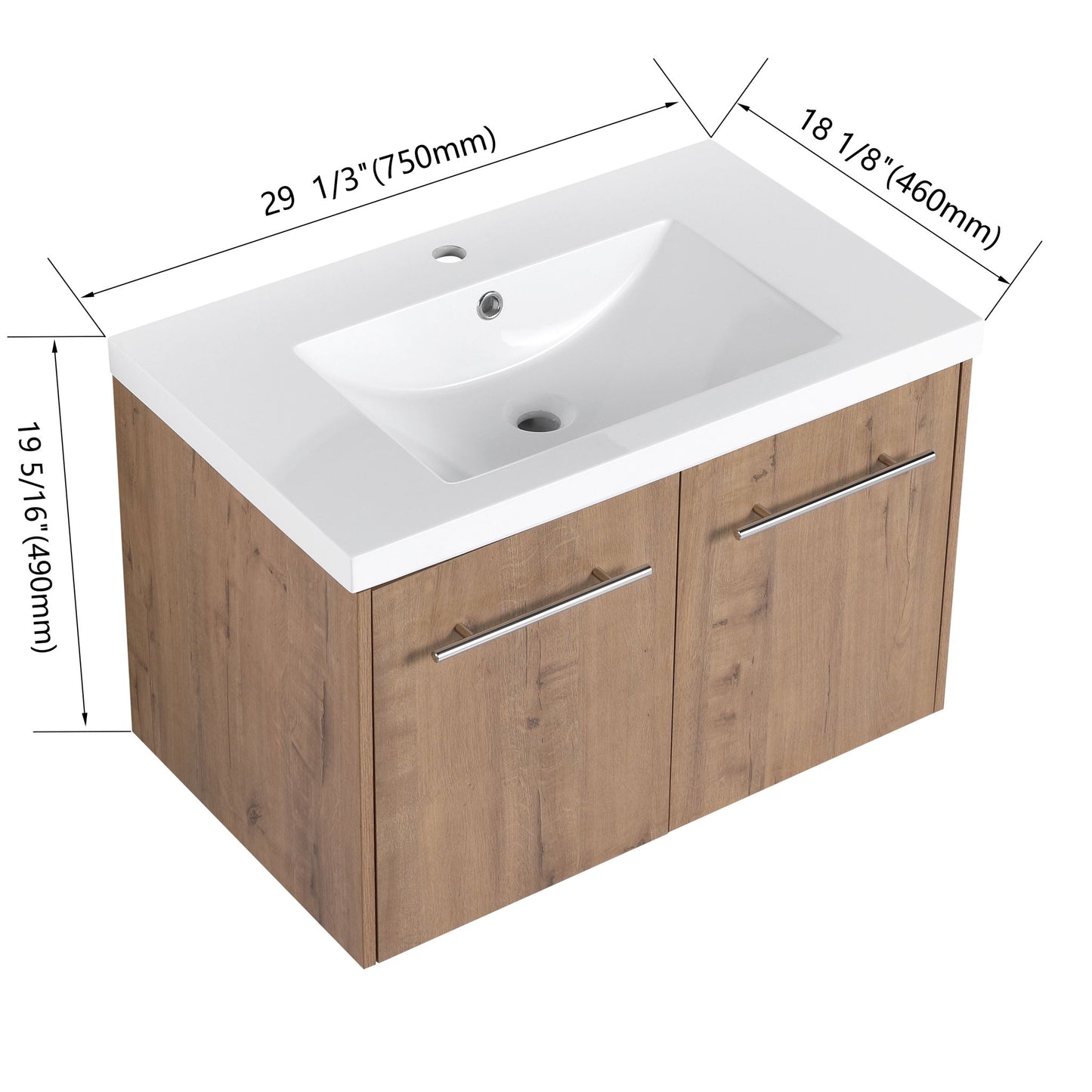 Modern Floating Bathroom Vanity With Resin Sink, Soft Close Doors
