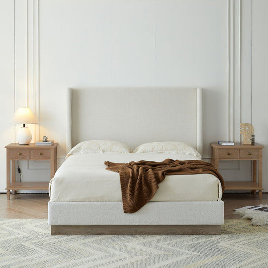 Hosford - Minimalist Upholstered Wingback Bed With Wood Base Platform