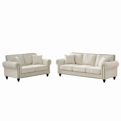 Modern 3 And 2 Seater Sofa With Rolled Arms, Tufted Upholstered Couch
