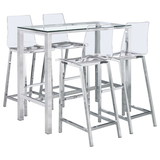 Garbo - 5 Piece Bar Set With Stools - Chrome