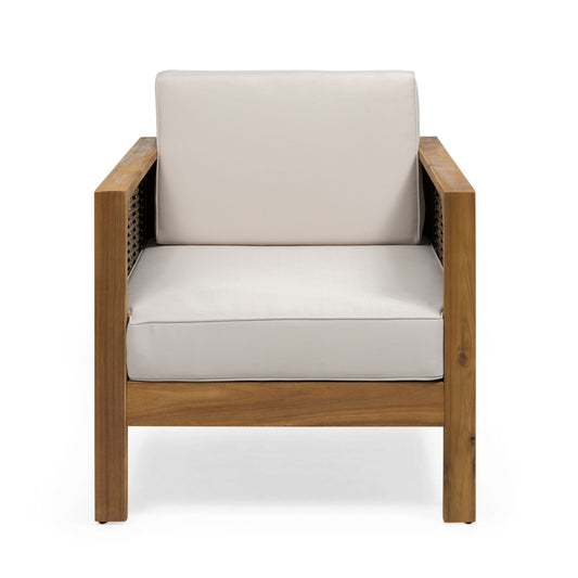 Outdoor Acacia Wood Club Chair With Wicker Accents