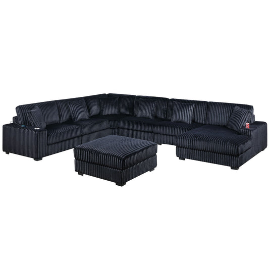 Contemporary Style Modular Sectional Sofa Set With USB, Cup Holder