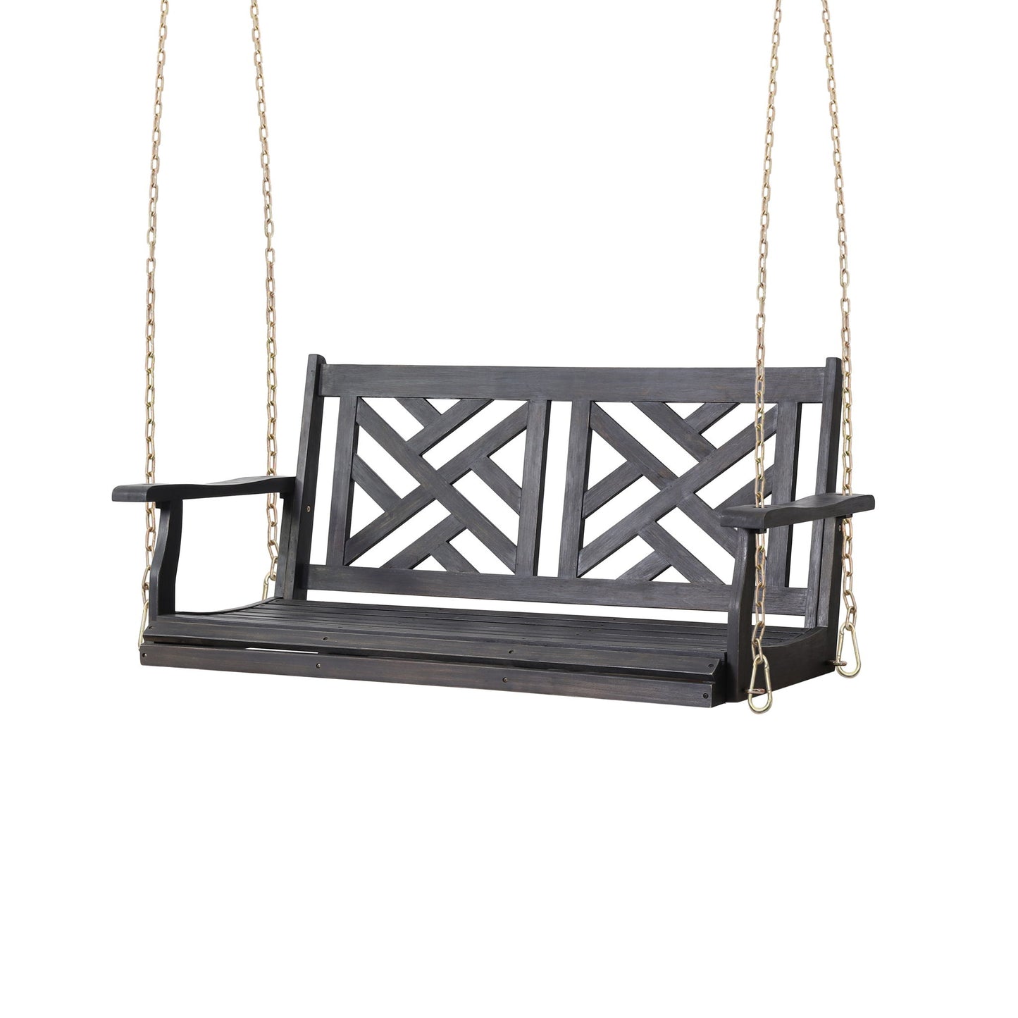 Alejandro - Acacia Wood Porch Swing With Slat Panel Seating