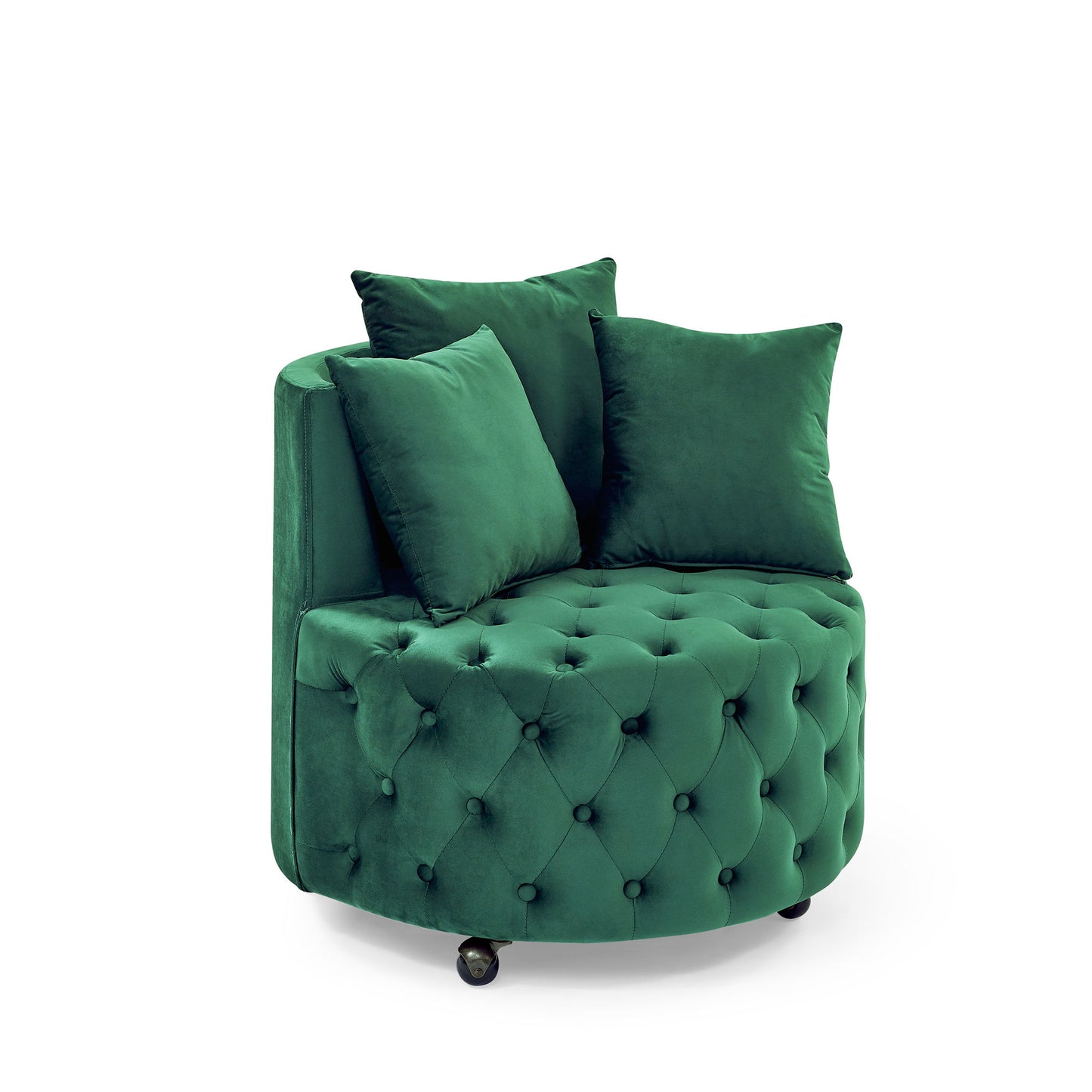 Modern Upholstered Swivel Chair With Button Tufted Design And Movable Wheels