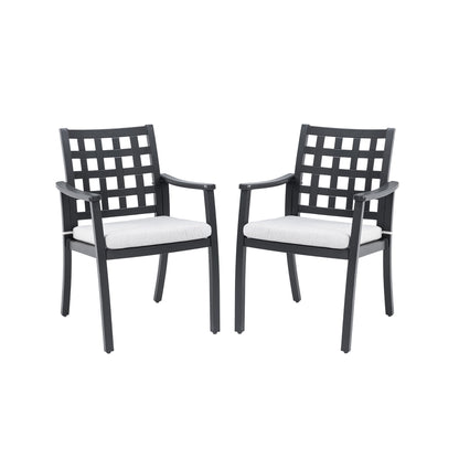 Modern Classic Cast Outdoor Patio Dining Chairs, Ergonomic Lattice Backrest Design, Sunbrella Cushion, Weather Resistant And Durable (Set of 2) - Ember Black