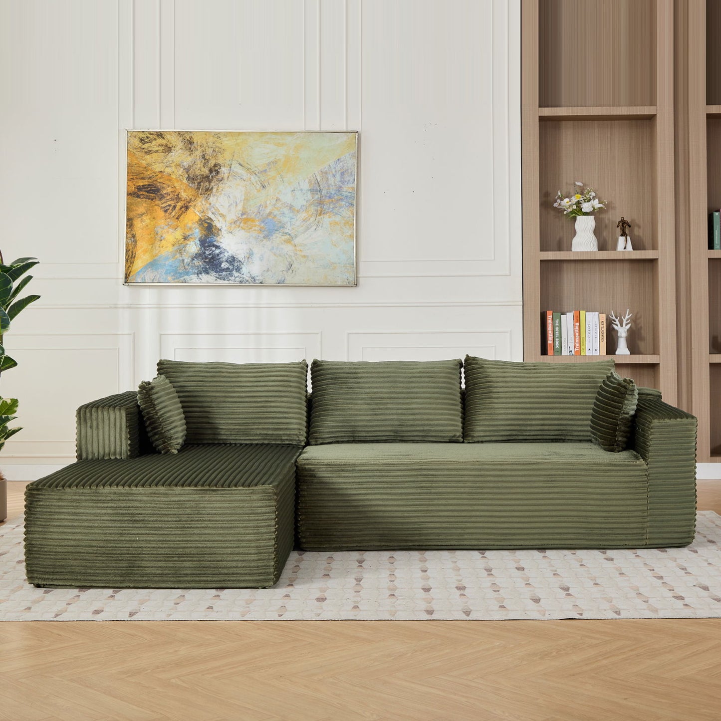 Compression Sectional Couch With Comfy Chaise, Boneless L Shape Sofa With Deep Seat
