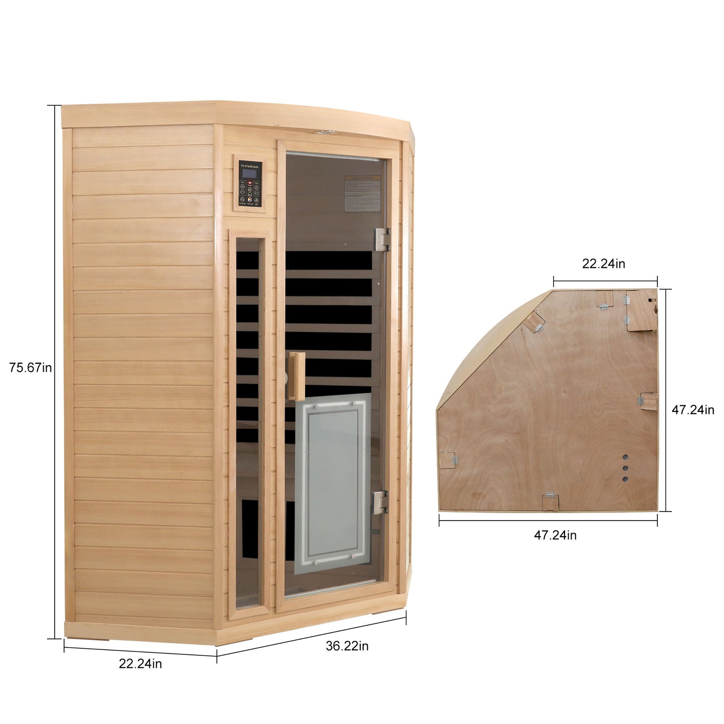 Low Emf Front Door With Heating Panel 2 Persons Hemlock Far Infrared Corner Indoor Sauna Room - Natural