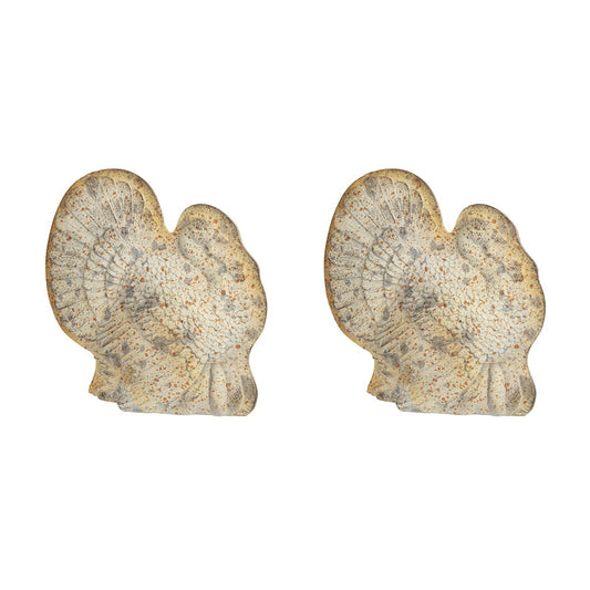 Resin Turkey With Pumpkin Rustic, For Harvest Festival Fall Festival & Thanksgiving Table Decorations (Set of 2) - Gray