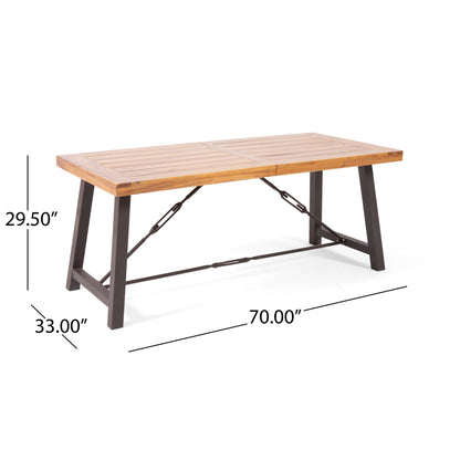 Outdoor Dining Table With Slat Wooden Panel And Turnbuckle Accents - Teak