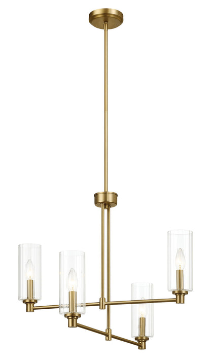 Enigma - 4 Lights Chandelier With Clear Ribbed Satin - Antique Brass / Clear / Gold