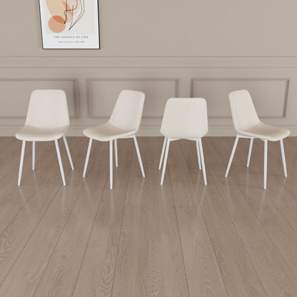 Modern Kitchen Dining Chairs (Set of 4) With Linen Padding And Sturdy Metal Legs - Beige