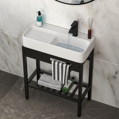 Inspired Console Sink With Built In Washboard, Overflow & Sleek Legs, 28" X 12" - White / Black