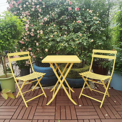 3 Piece Patio Bistro Set Of Foldable Square Table And Chairs