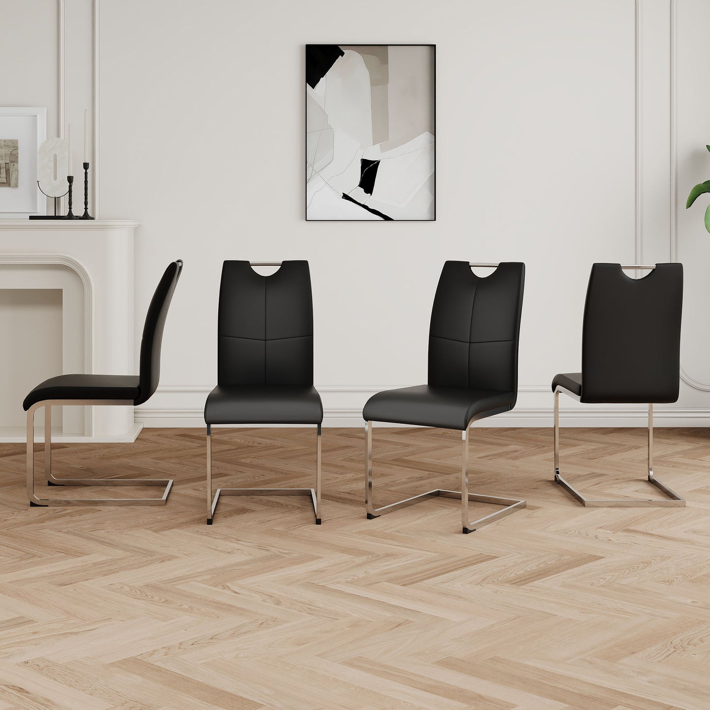 Modern Dining Chairs With Padded Seat And Metal Legs