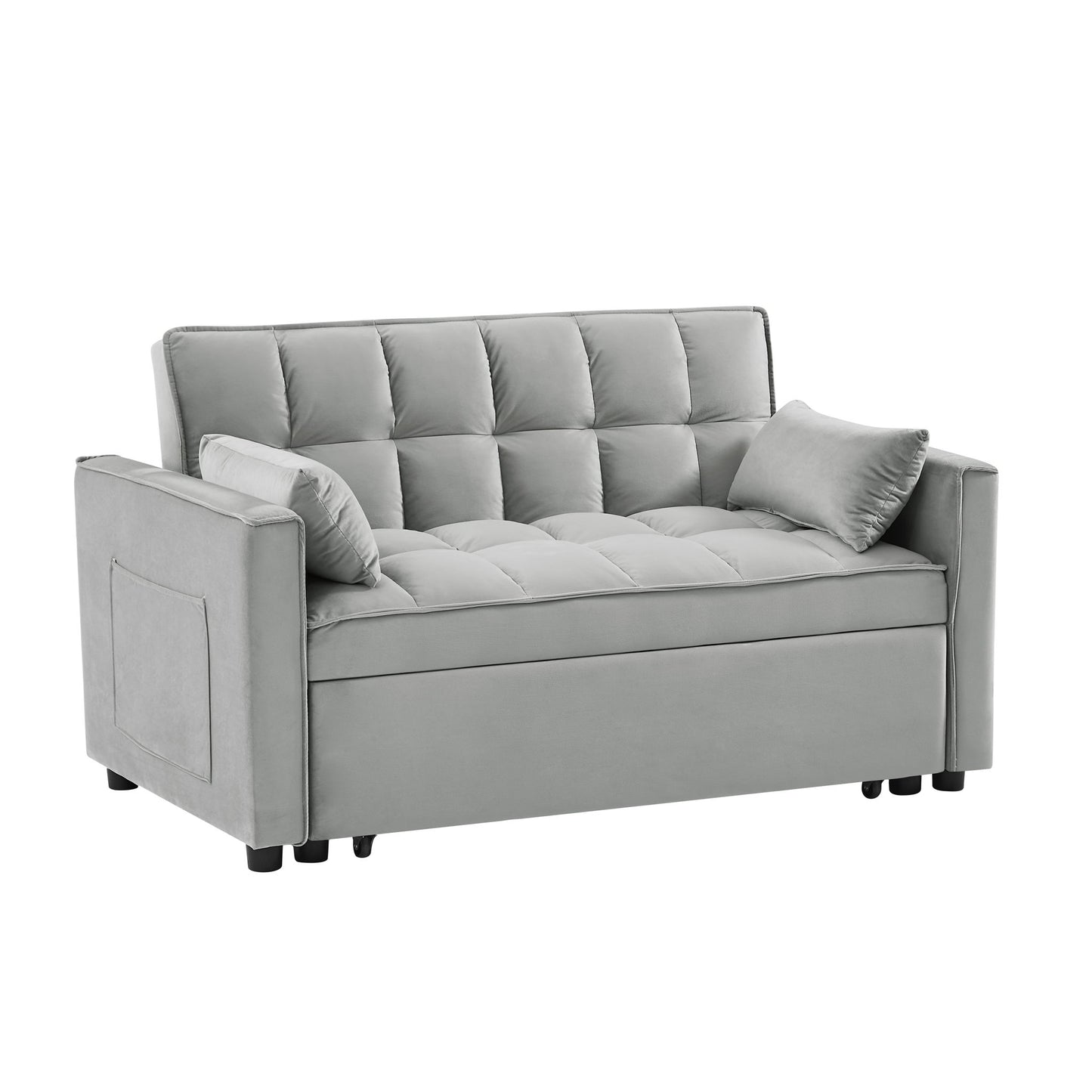 Modern Velvet Convertible Loveseat Futon Sofa With Pullout Bed, Reclining Backrest