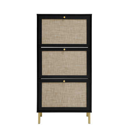 Modern Rattan 3 Door Shoe Rack Cabinet For Entryway