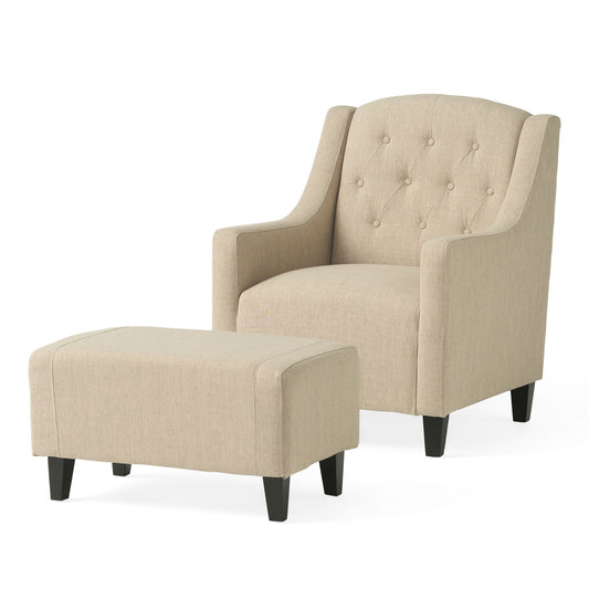 Elegant Upholstered Armchair With Ottoman Set - Beige