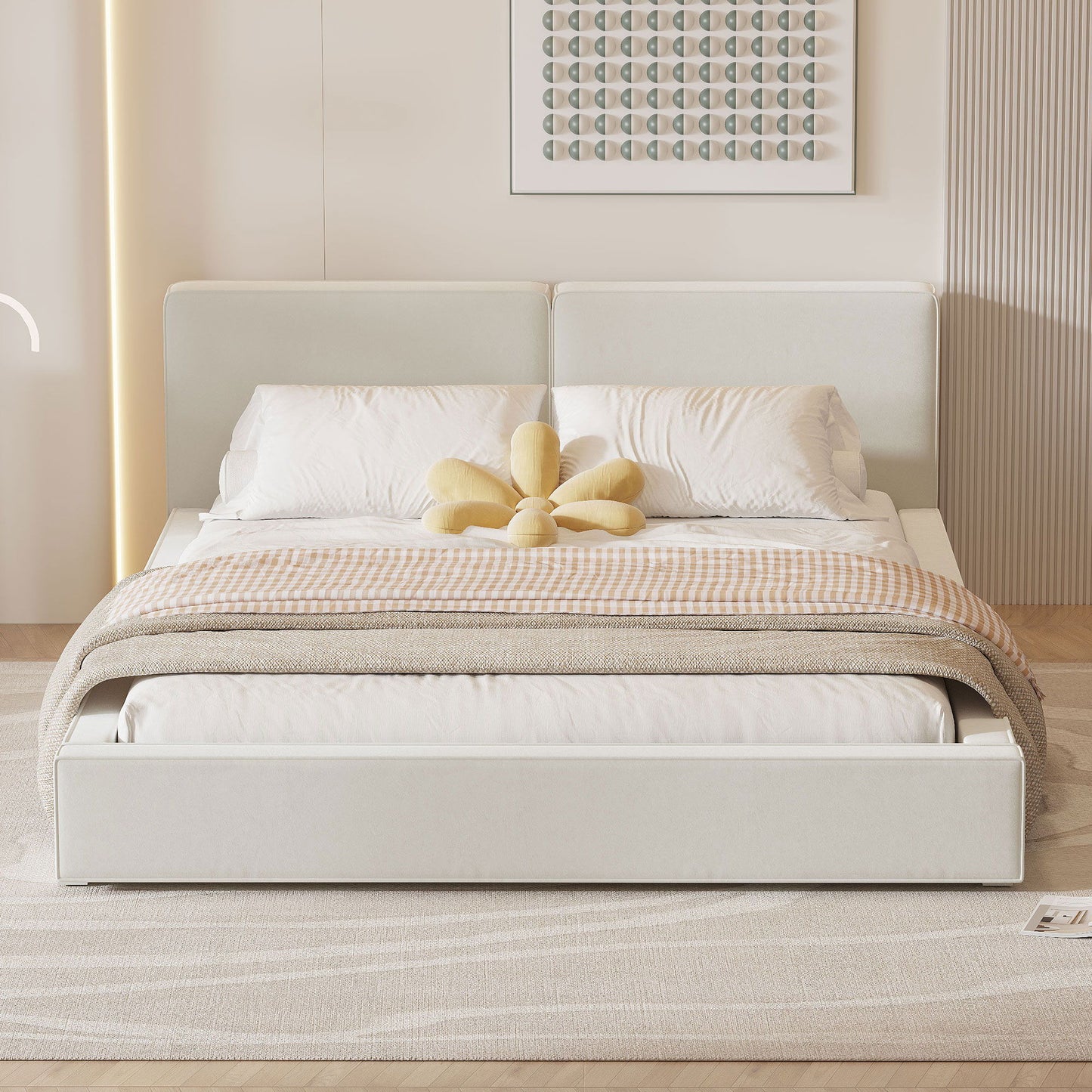 Upholstered Platform Bed, Grounded Bed With Solid Frame