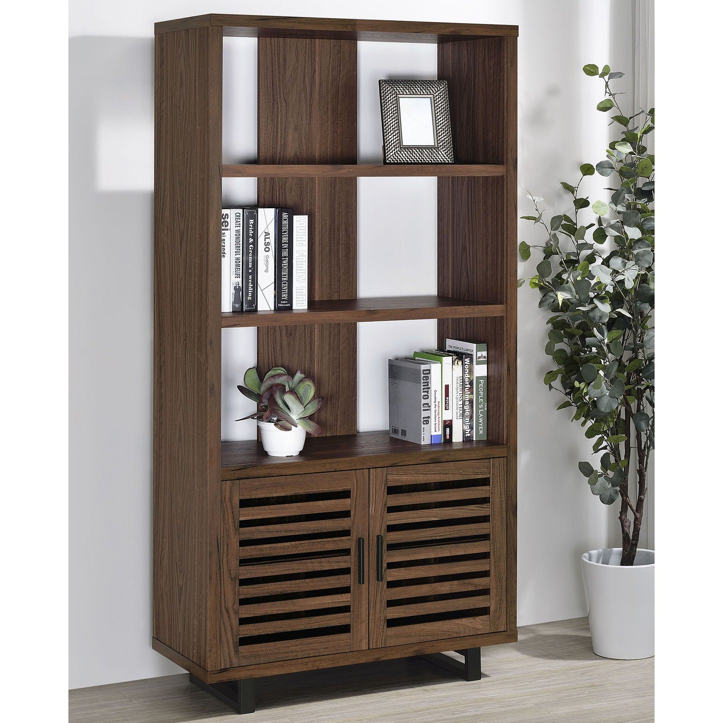 Rodger - 3 Shelf Cabinet Bookcase - Walnut