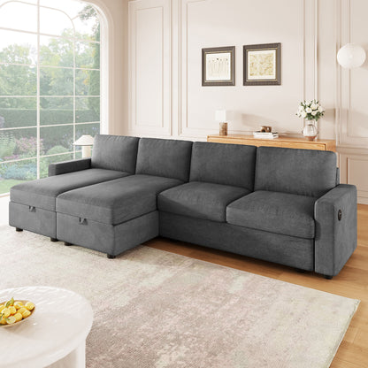 Convertible Sectional Sofa With Storage Chaise Lounges And USB Ports