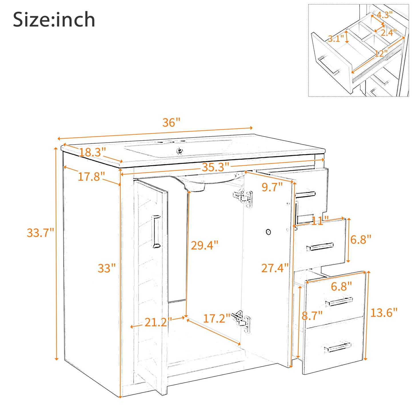 Bathroom Vanity With Sink Combo, Storage Cabinet, Freestanding Set With 3 Drawers & Soft Closing Doors