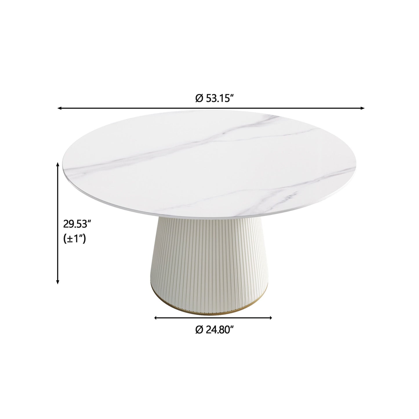 Modern Artificial Stone Round Plywood Base Dining Table, Can Accommodate 6 People, (Not Including Chairs) - White / Beige