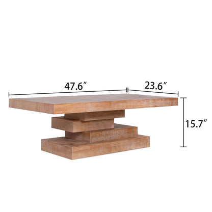 Modern Rustic Coffee Table, Rectangular Center Table For Living Room - Natural Wood Wash / Rustic