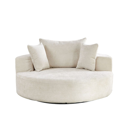 Single Swivel Chair, Fluffy Modern Sleeper, 360 Degree Swivel Chair For Living Room - Beige