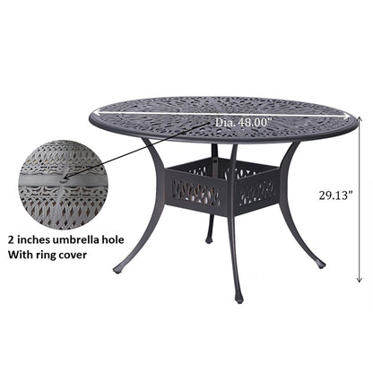 Round 48.03" Long Aluminum Dining Set With Cushions