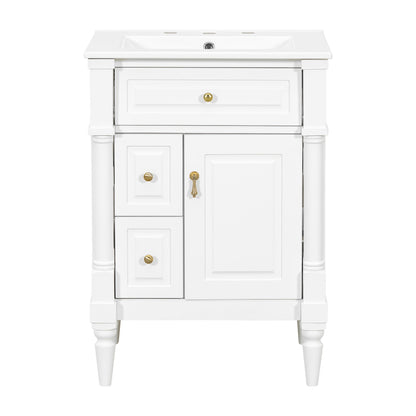 Freestanding Bathroom Vanity With Sink, Adjustable Shelf & Flip Drawer