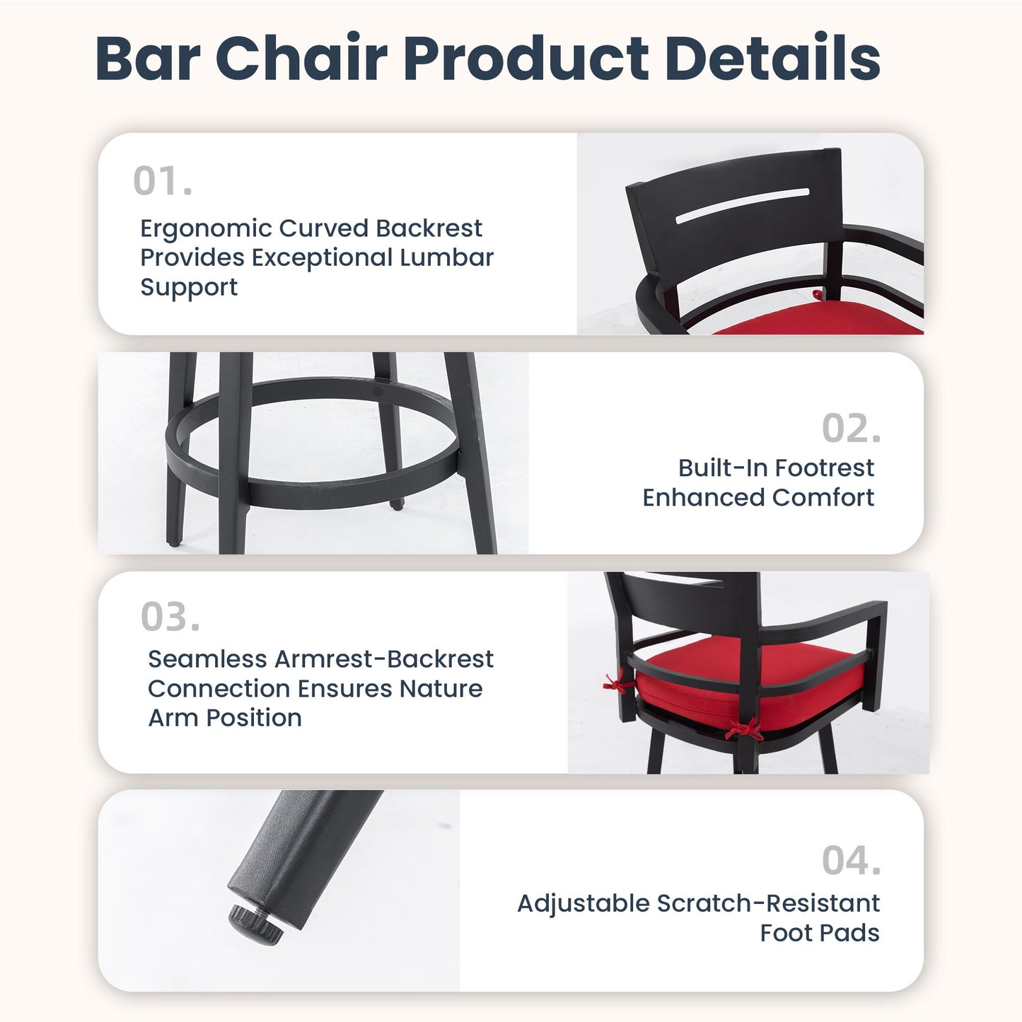 Outdoor Swivel Bar Chairs, 360 Degree Rotation, Ergonomic Backrest (Set of 2)