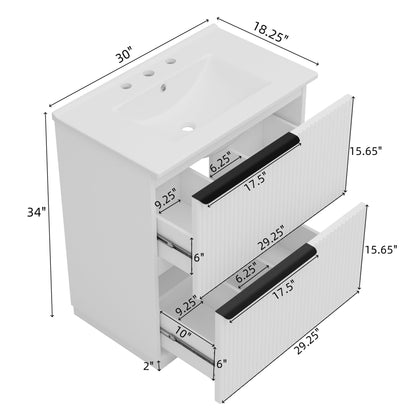 Fluted Bathroom Vanity With Ceramic Sink, Freestanding Cabinet