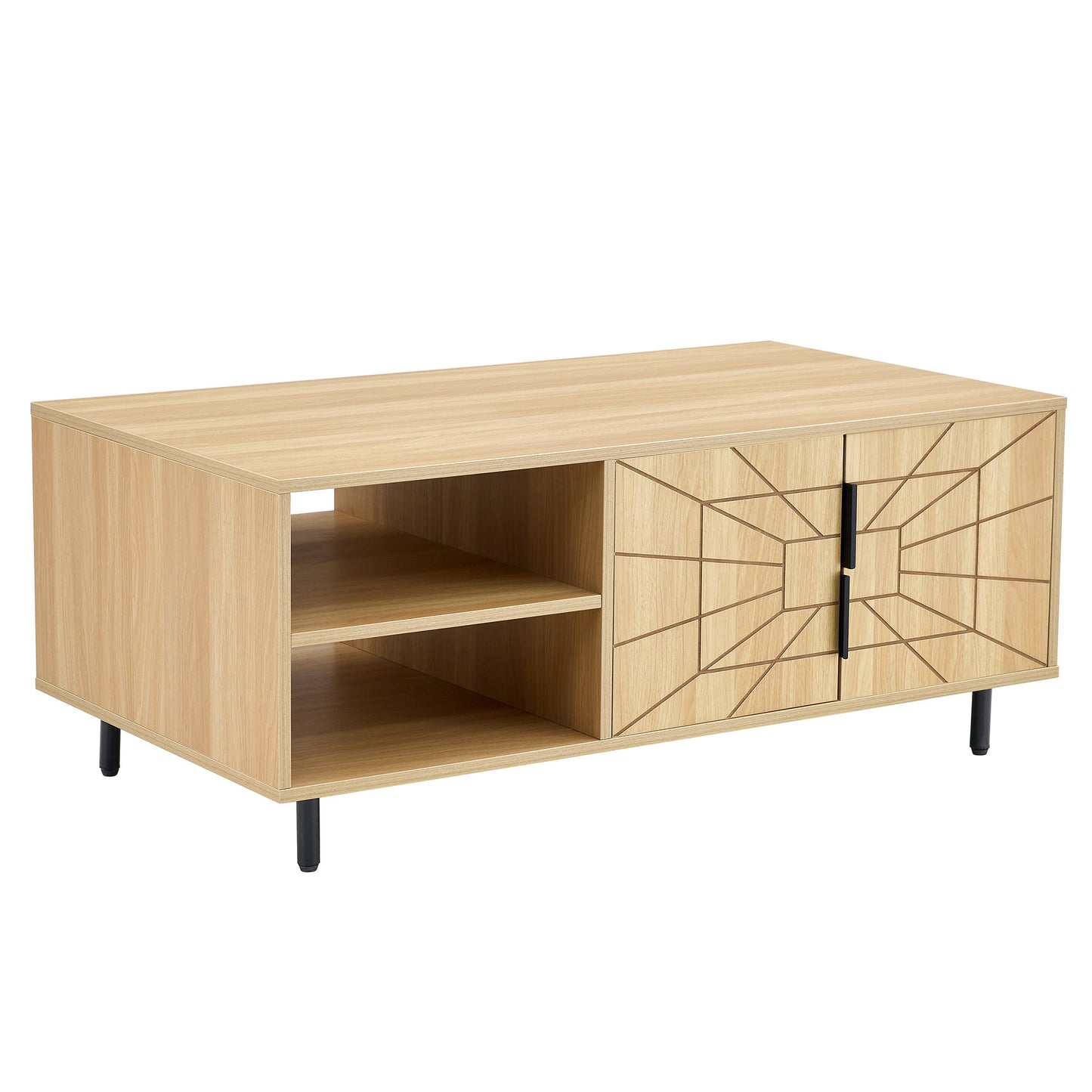 Spider- Web Textured Modern Coffee Table Geometric Art And Practical Design - Natural Wood