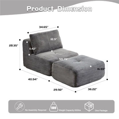 Single Chaise Longue With Movable Ottoman For Living Room