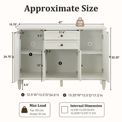 Sideboard Buffet Cabinet With 4 Doors And 2 Drawers, Console For Kitchen