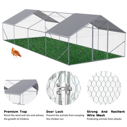 Outdoor Chicken Coop Large Space With Safety Features - Silver Gray
