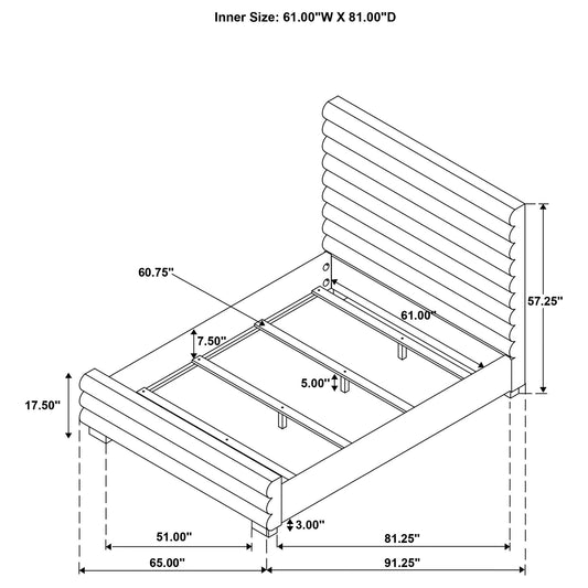 Queen Bed With Textured, And Tufted Headboard - Gray