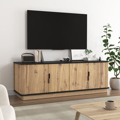 Grain 4 Door TV Cabinet, An Ideal Choice For TV And Item Storage In Modern Homes, A Perfect Blend Of Nordic And Modern Minimalist Styles - Black