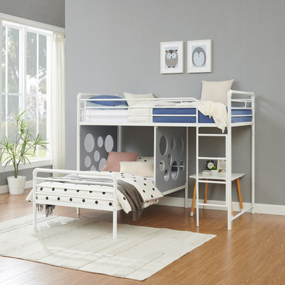 Twin Geo Cutout Colorful L-Shaped Bunk Bed